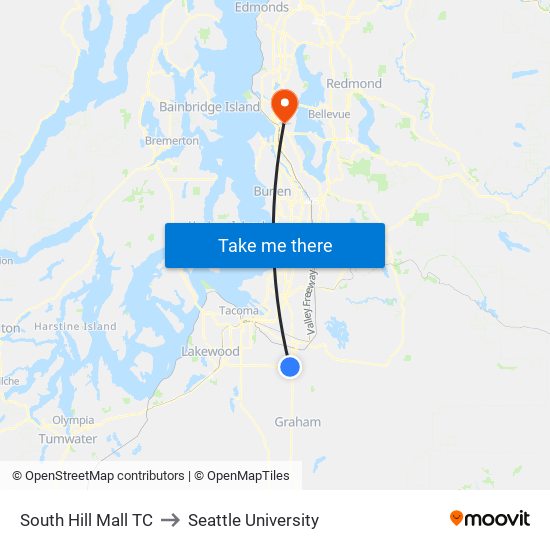 South Hill Mall TC to Seattle University map