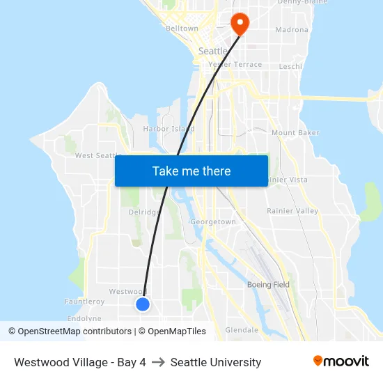 Westwood Village - Bay 4 to Seattle University map