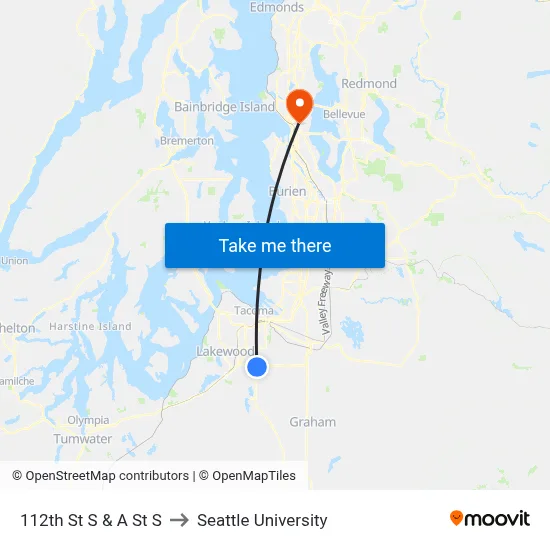 112th St S & A St  S to Seattle University map