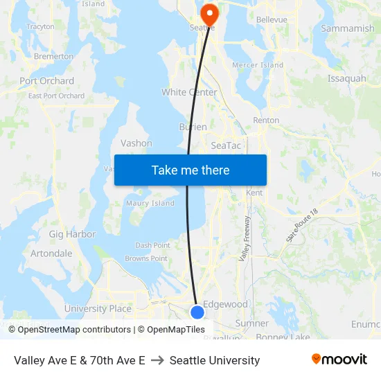 Valley Ave E & 70th Ave E to Seattle University map