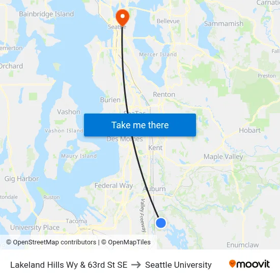 Lakeland Hills Wy & 63rd St SE to Seattle University map