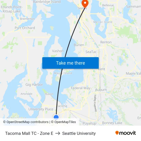 Tacoma Mall TC - Zone E to Seattle University map