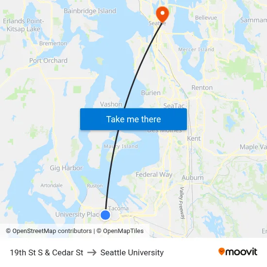 19th St S & Cedar St to Seattle University map