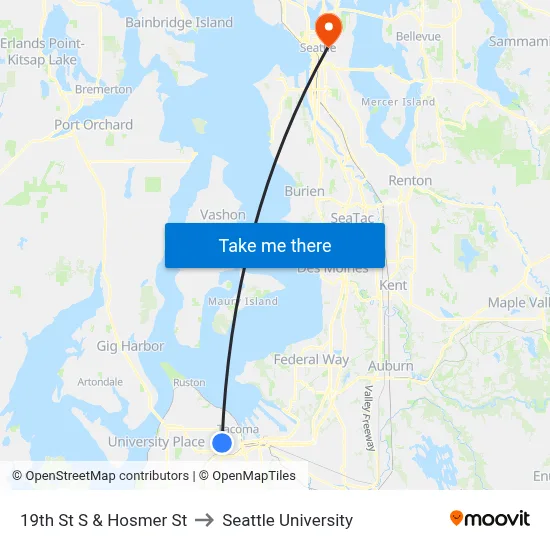 19th St S & Hosmer St to Seattle University map