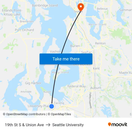19th St S & Union Ave to Seattle University map