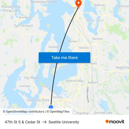 47th St S & Cedar St to Seattle University map