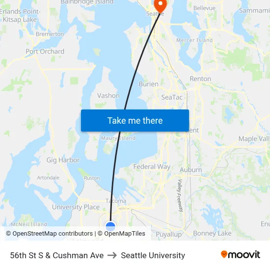 56th St S & Cushman Ave to Seattle University map