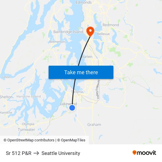 Sr 512 P&R to Seattle University map