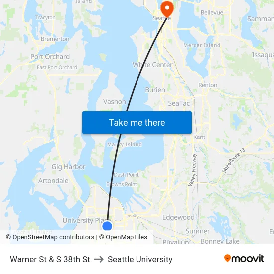 Warner St & S 38th St to Seattle University map