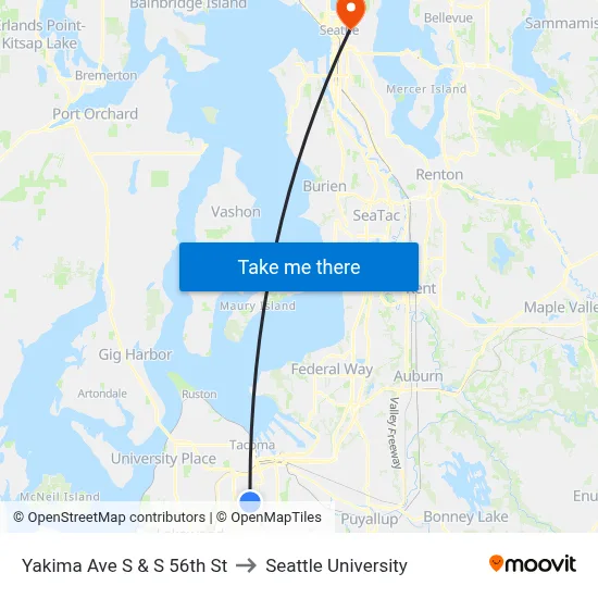 Yakima Ave S & S 56th St to Seattle University map