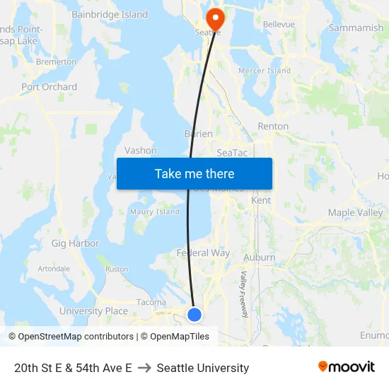 20th St E & 54th Ave E to Seattle University map