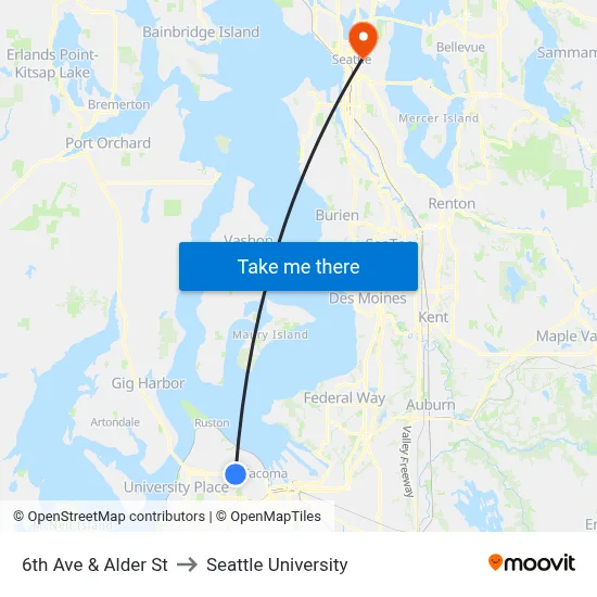 6th Ave & Alder St to Seattle University map