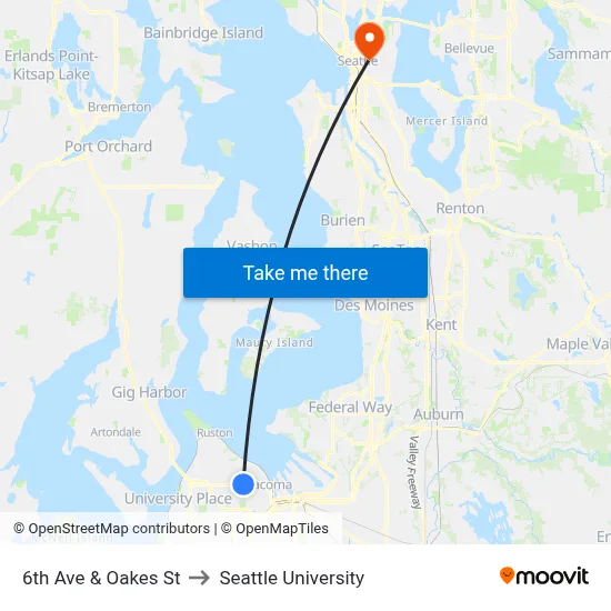 6th Ave & Oakes St to Seattle University map