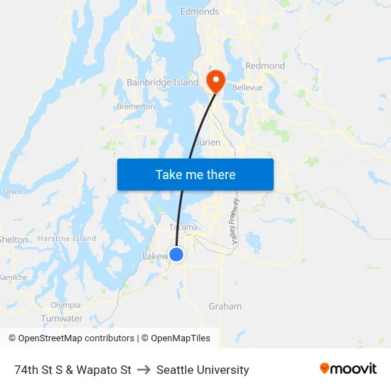 74th St S & Wapato St to Seattle University map