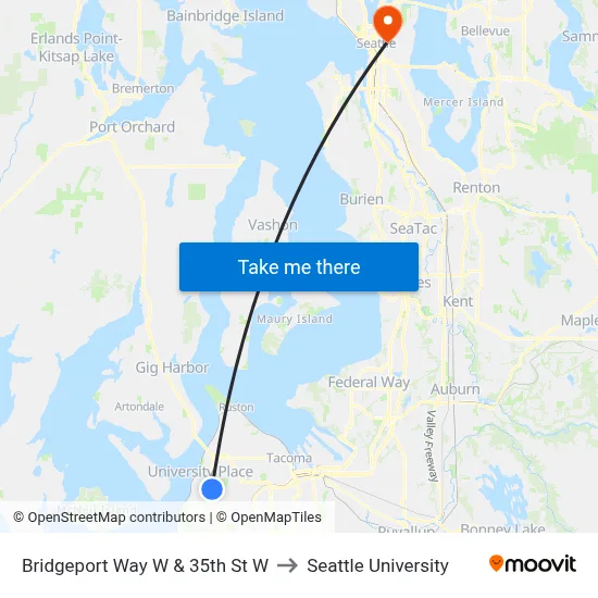 Bridgeport Way W & 35th St W to Seattle University map
