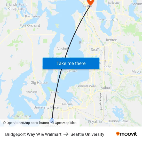 Bridgeport Way W & Walmart to Seattle University map