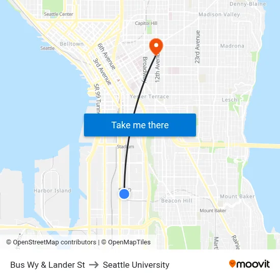 Bus Wy & Lander St to Seattle University map