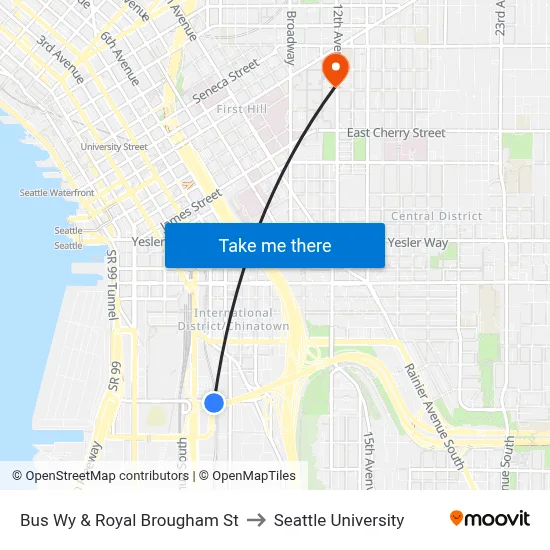 Bus Wy & Royal Brougham St to Seattle University map