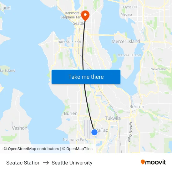 Seatac Station to Seattle University map