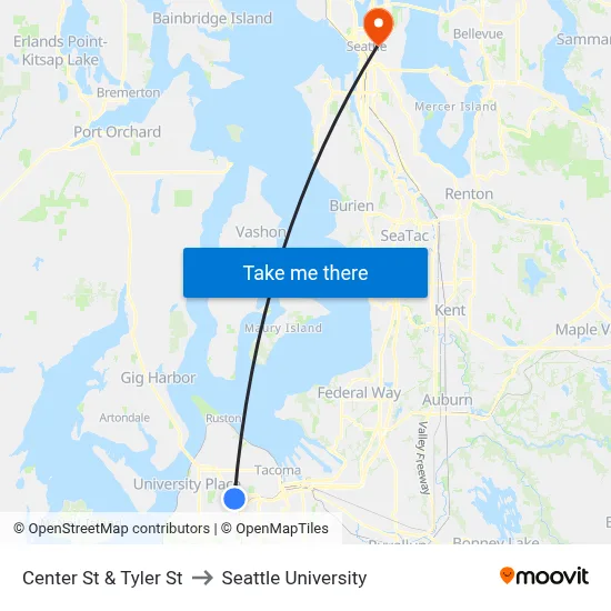 Center St & Tyler St to Seattle University map