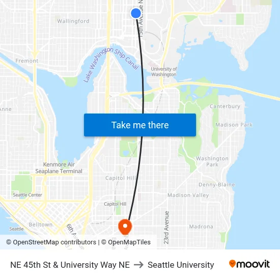 NE 45th St & University Way NE to Seattle University map