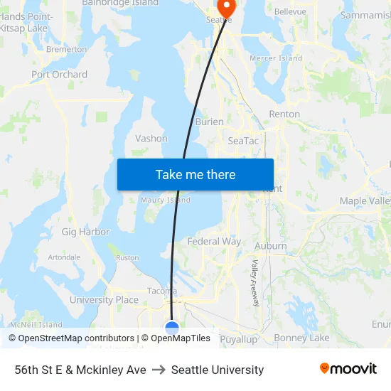 56th St E & Mckinley Ave to Seattle University map