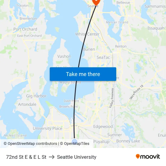72nd St E & E L St to Seattle University map
