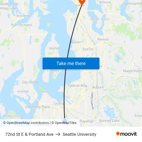 72nd St E & Portland Ave to Seattle University map