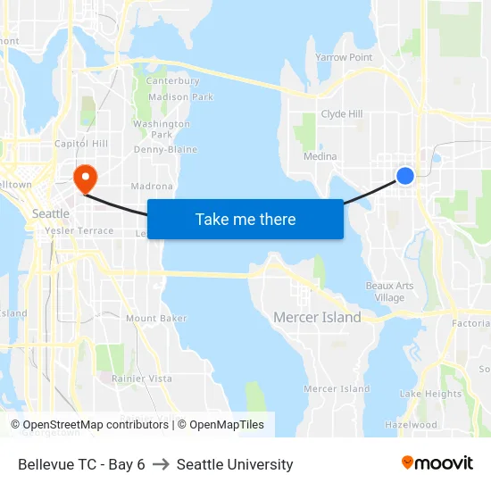 Bellevue TC - Bay 6 to Seattle University map