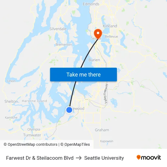 Farwest Dr & Steilacoom Blvd to Seattle University map