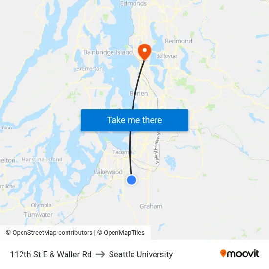 112th St E & Waller Rd to Seattle University map
