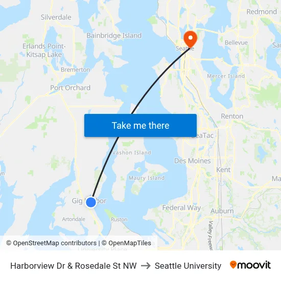 Harborview Dr & Rosedale St NW to Seattle University map