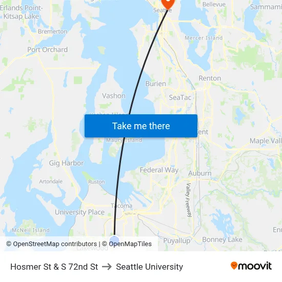 Hosmer St & S 72nd St to Seattle University map