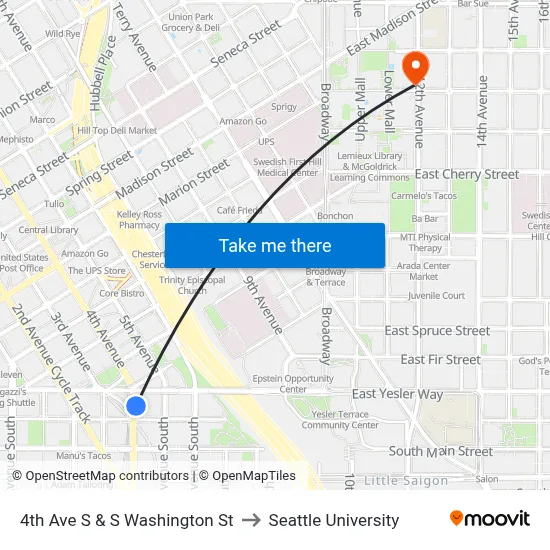 4th Ave S & S Washington St to Seattle University map