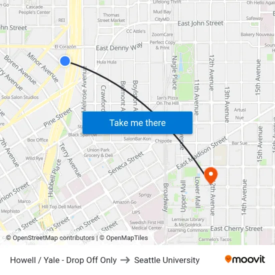 Howell / Yale - Drop Off Only to Seattle University map