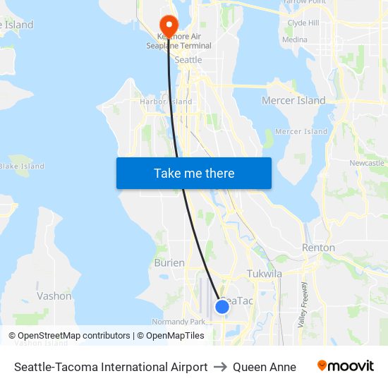 Seattle-Tacoma International Airport to Queen Anne map
