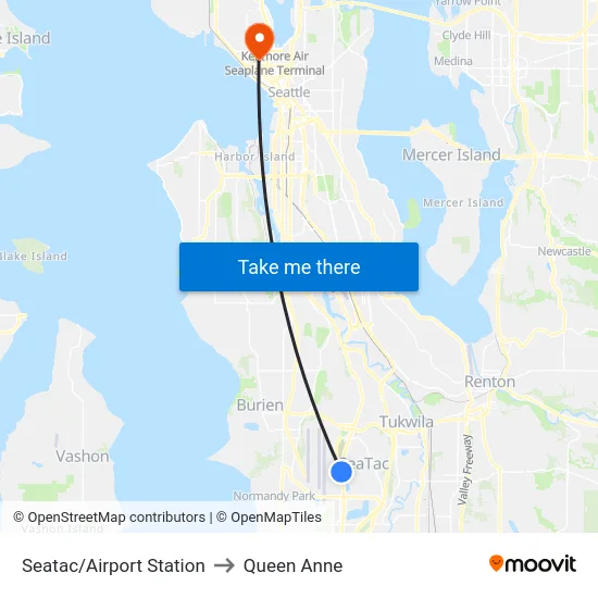 Seatac/Airport Station to Queen Anne map