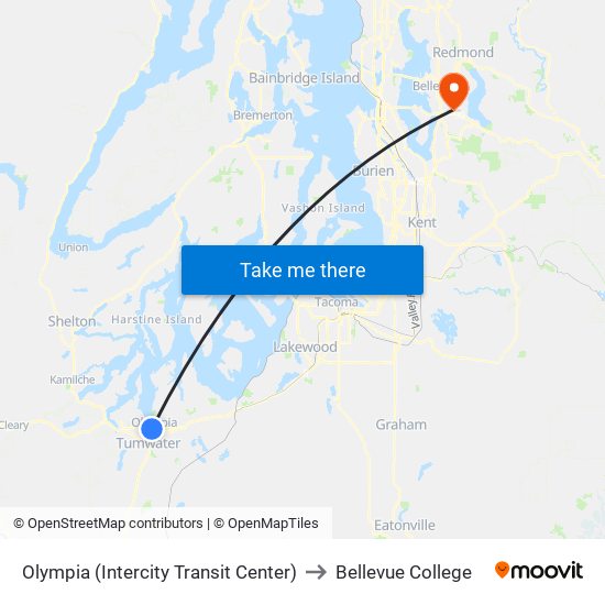 Olympia (Intercity Transit Center) to Bellevue College map