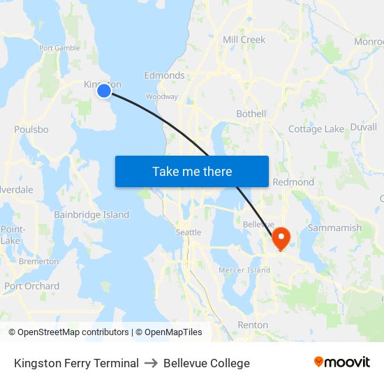 Kingston Ferry Terminal to Bellevue College map