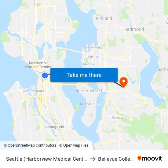 Seattle (Harborview Medical Center) to Bellevue College map