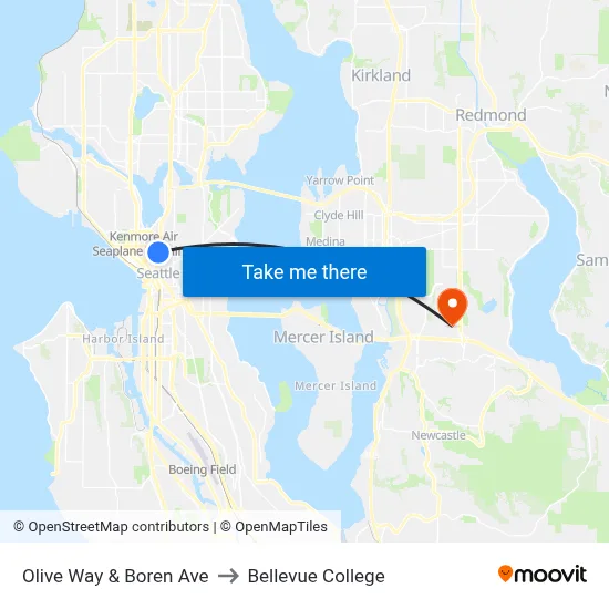 Olive Way & Boren Ave to Bellevue College map