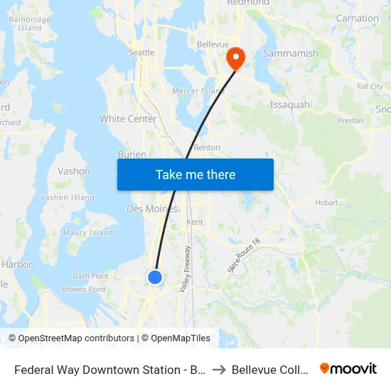 Federal Way Downtown Station - Bay 8 to Bellevue College map
