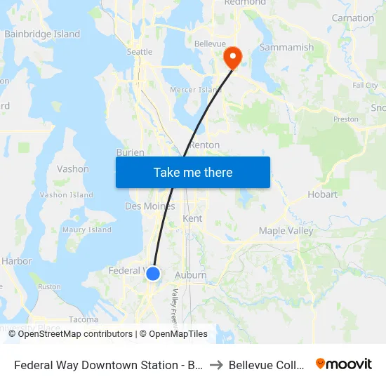 Federal Way Downtown Station - Bay 9 to Bellevue College map