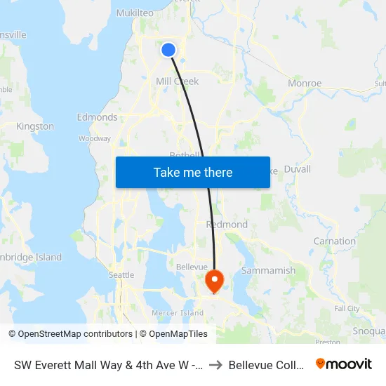 SW Everett Mall Way & 4th Ave W - WB to Bellevue College map