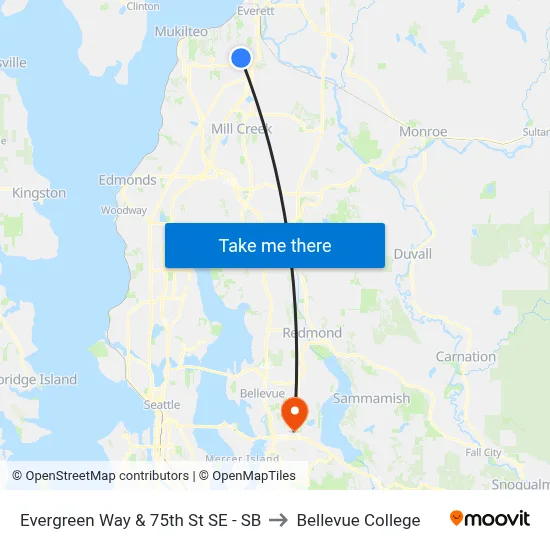 Evergreen Way & 75th St SE - SB to Bellevue College map