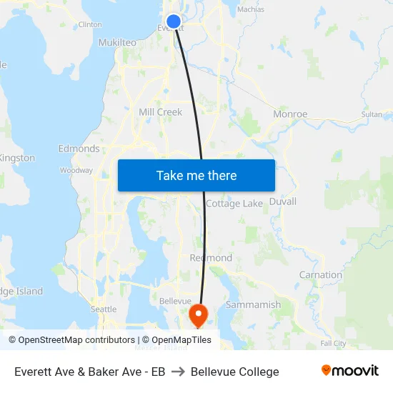 Everett Ave & Baker Ave - EB to Bellevue College map