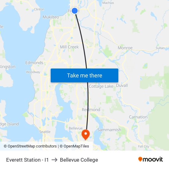 Everett Station - I1 to Bellevue College map