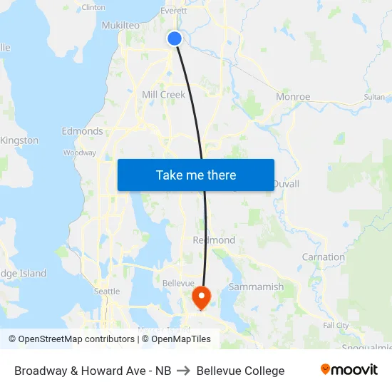 Broadway & Howard Ave - NB to Bellevue College map