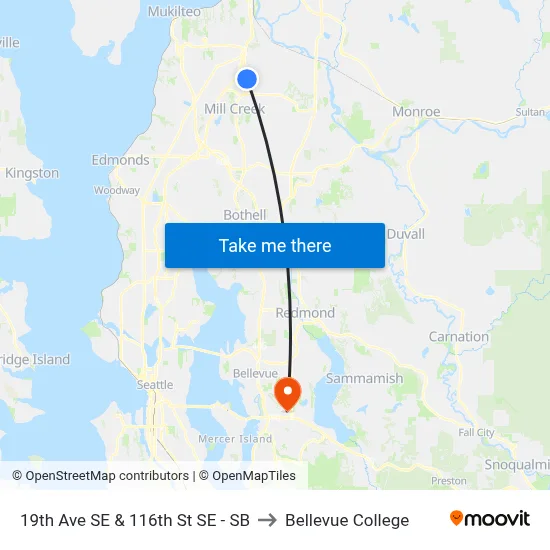 19th Ave SE & 116th St SE - SB to Bellevue College map