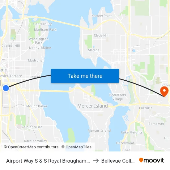 Airport Way S & S Royal Brougham Way to Bellevue College map